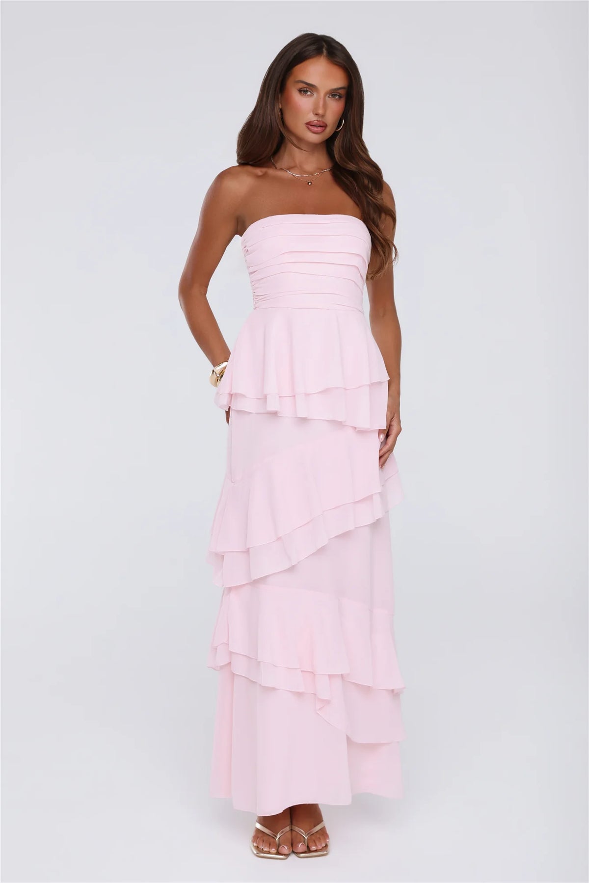Dressed To Be Seen Strapless Maxi Dress Pink