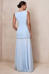 Powder Blue Boat-Neck Maxi Dress With Drop-Waist