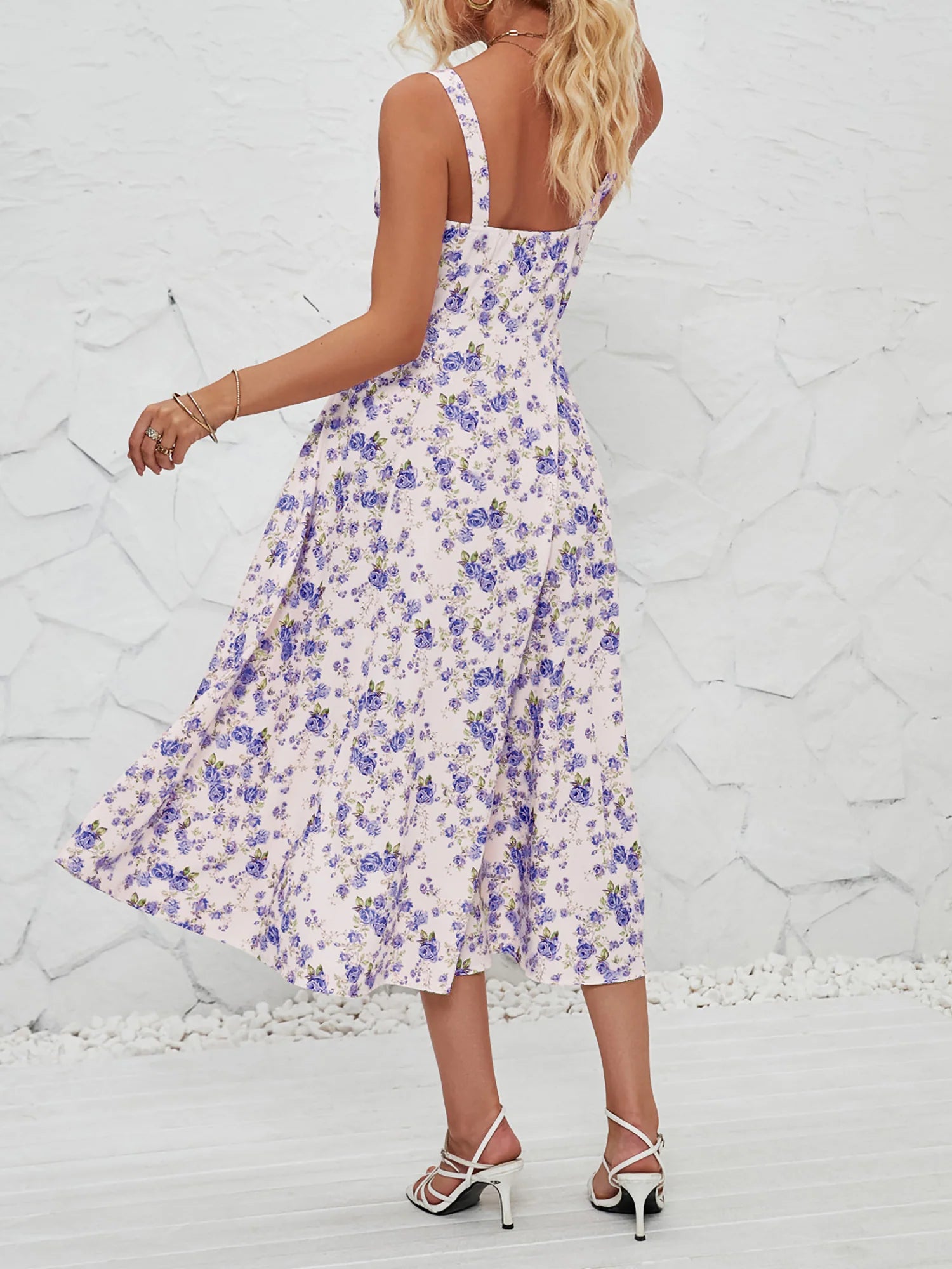 Floral Sleeveless Lace-Up Side Slit Dress Sundress
