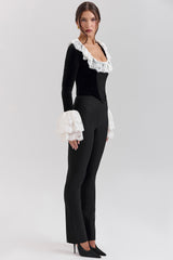 Jacinda-Black Velvet Lace Trimmed Corset Top - SALE