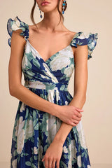Soiree Perfection Navy Floral Ruffled Tiered Maxi Dress