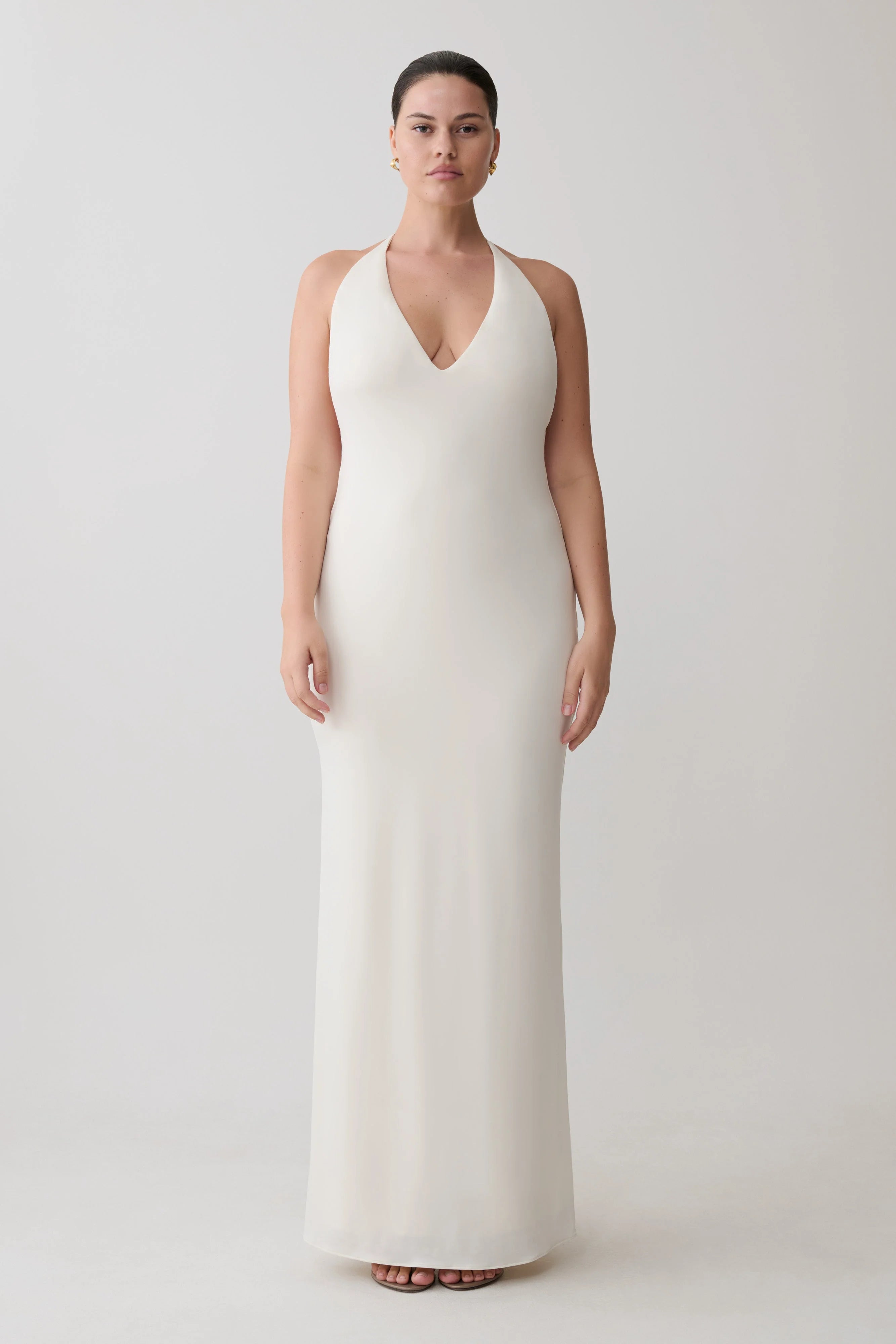 Hana Slinky Plunge Maxi Dress - Ivory