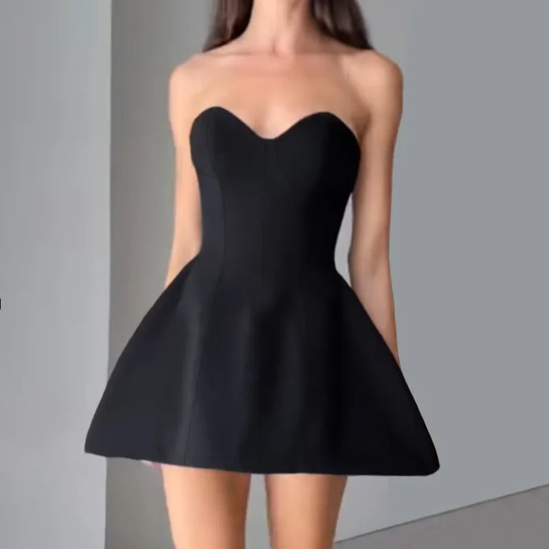 Black Flare Structured Tube Mini Dress