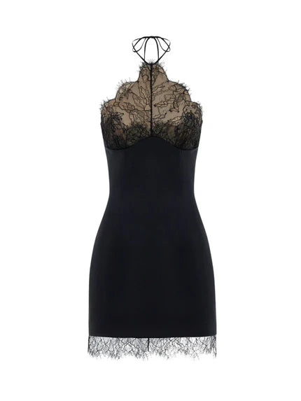 Subductix Halterneck Lace Mini Dress In Black