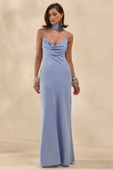 Anarelle | Powder Blue Satin Cowl-Neck Maxi Dress