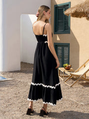 Contrast Color Ruched Backless Cami Dress