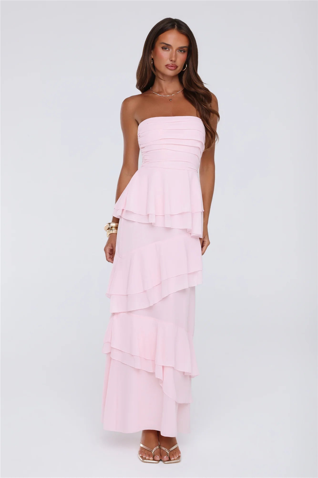 Dressed To Be Seen Strapless Maxi Dress Pink