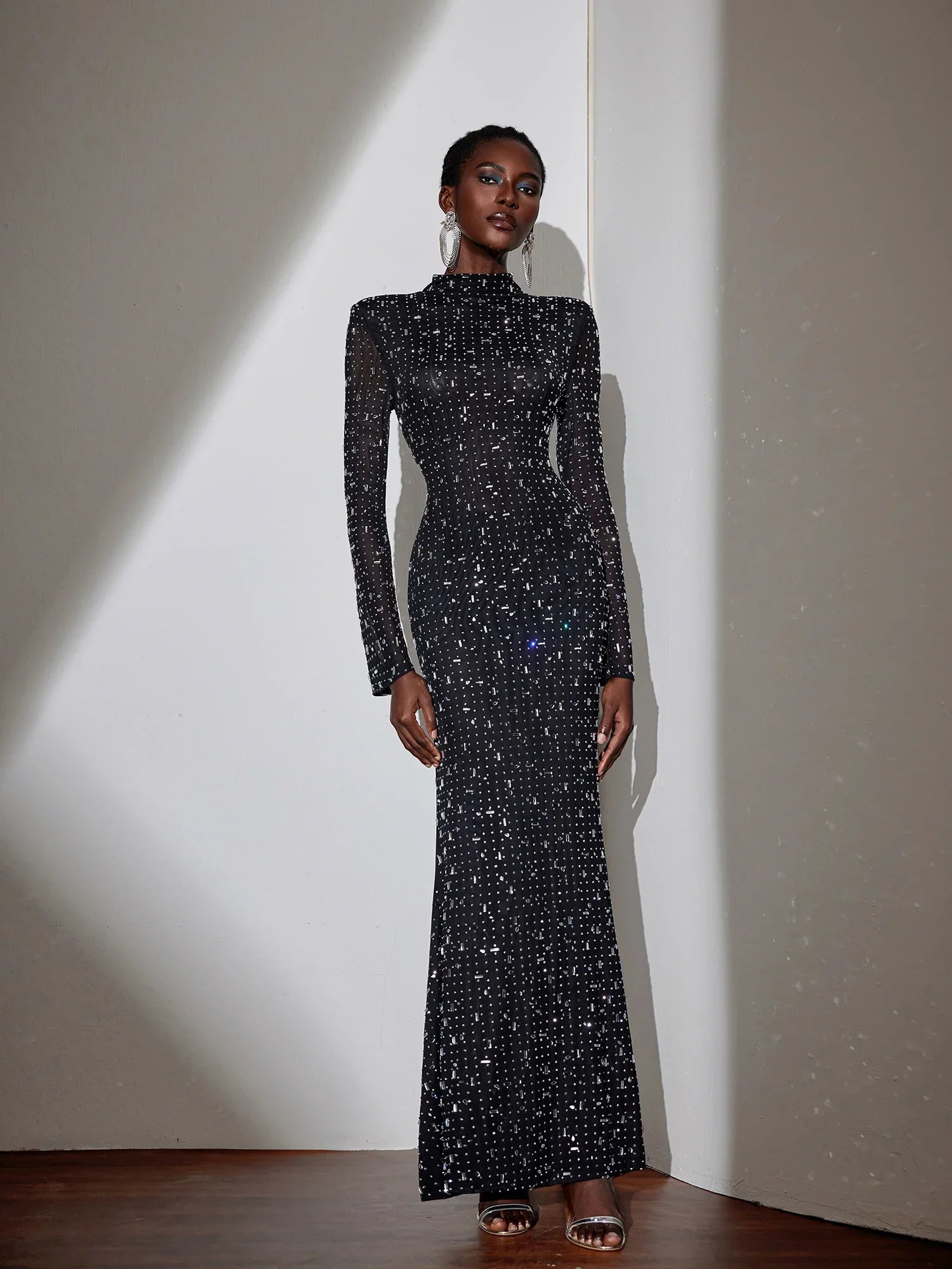 Black Evening Dress with Diamond Embellishments