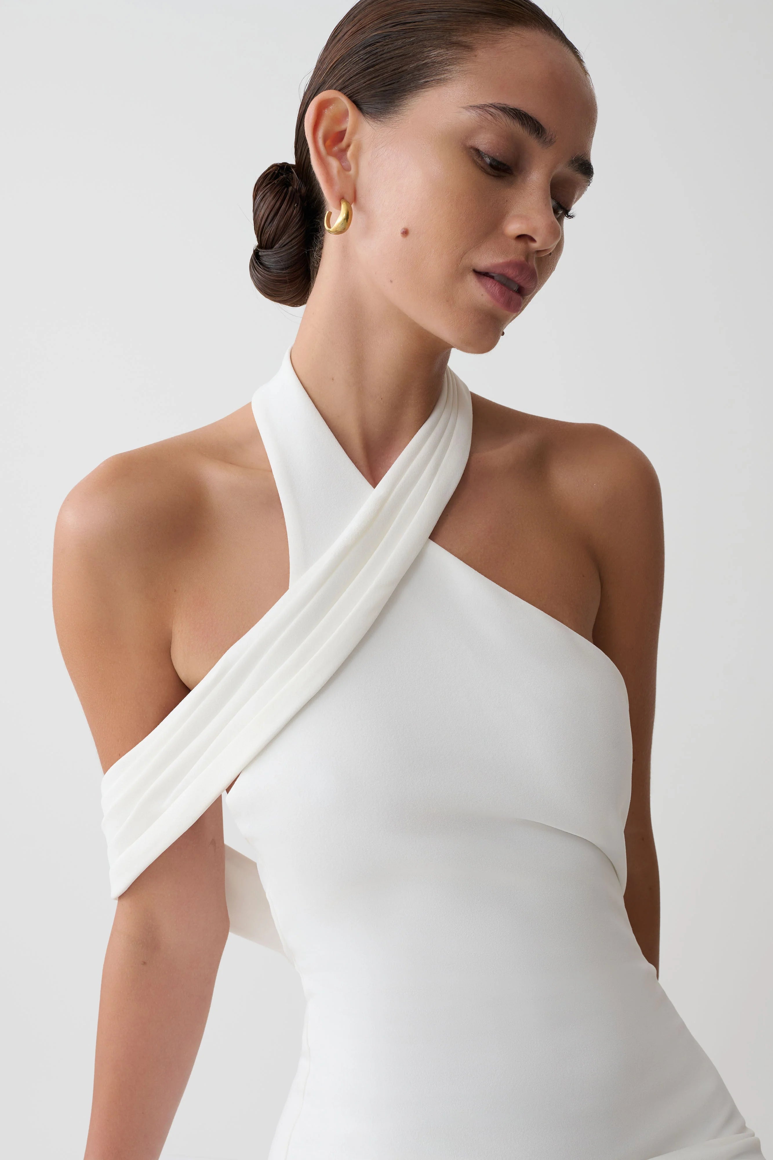 Sable Crossover Crepe Midi Dress - White