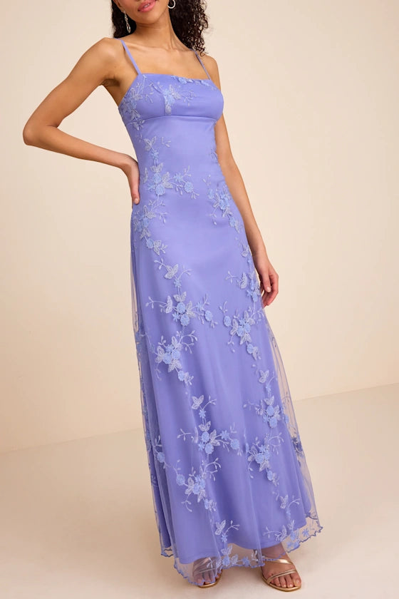 Sandia Lavender Embroidered Sleeveless Maxi Dress