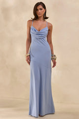 Anarelle | Powder Blue Satin Cowl-Neck Maxi Dress