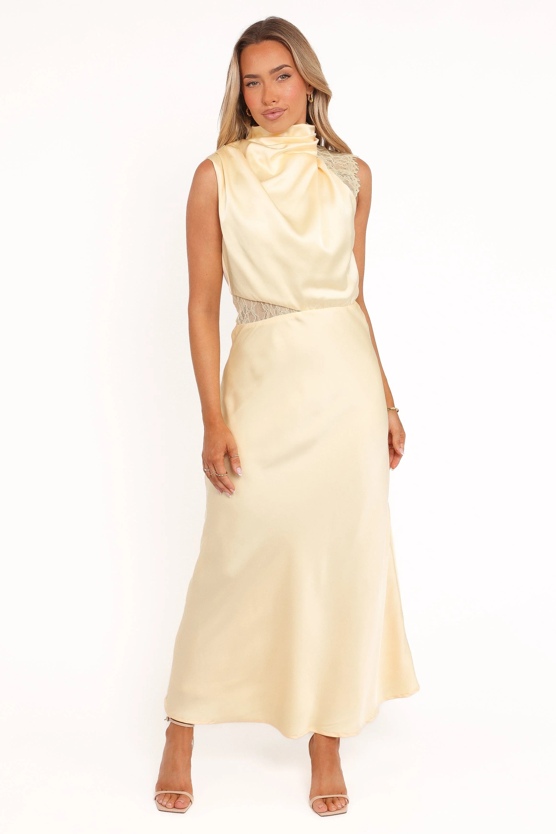 Anabelle Halter Neck Lace Maxi Dress - Butter Yellow