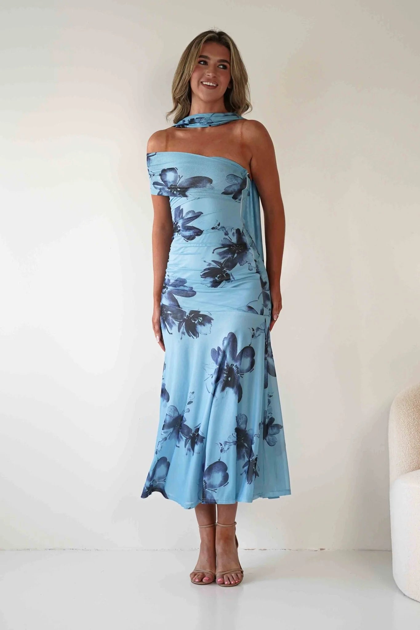 Noelani Floral Mesh Scarf Maxi Dress | Blue