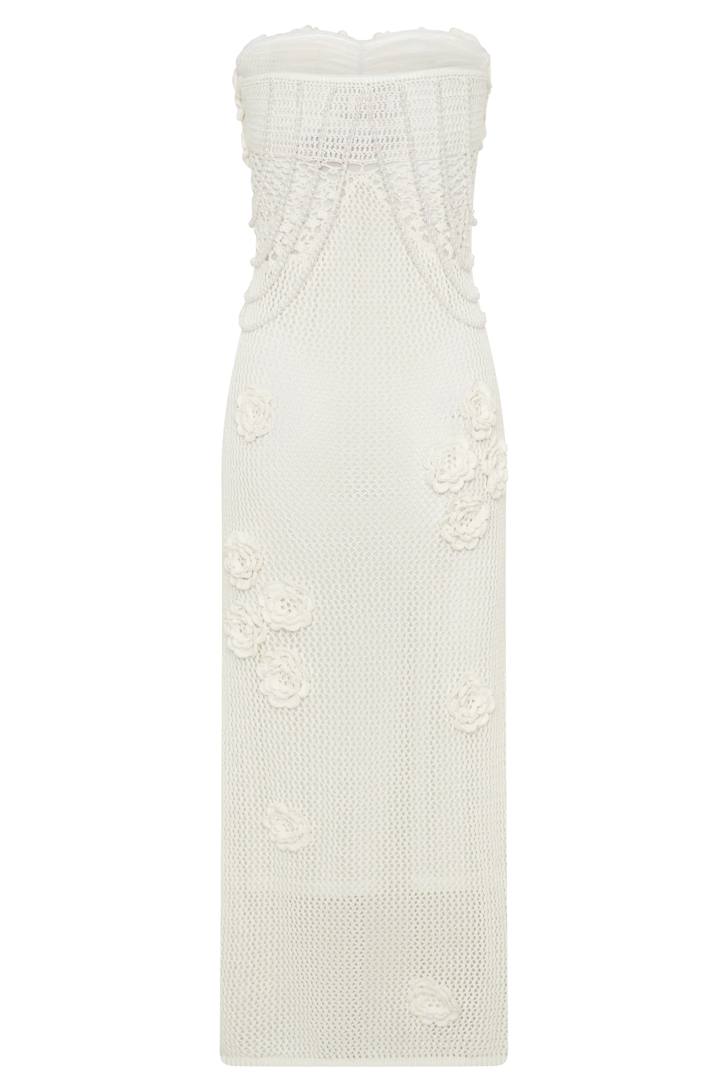 Samantha Crochet Midi Dress With Flowers - Ivory