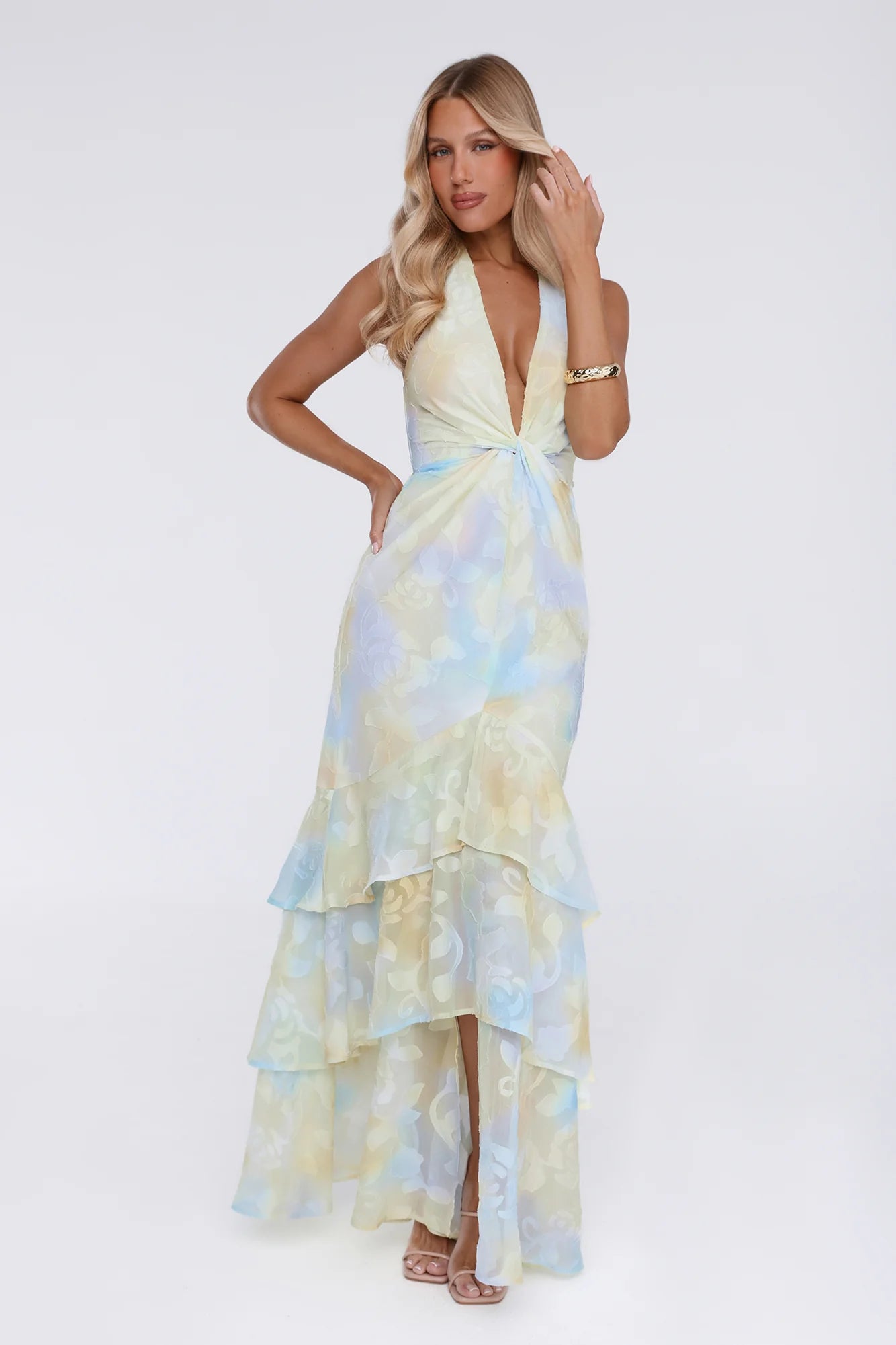 Sultry Bloom Halter Maxi Dress Yellow