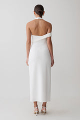 Sable Crossover Crepe Midi Dress - White