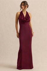Aralisse | Burgundy Satin Cowl-Neck Maxi Dress