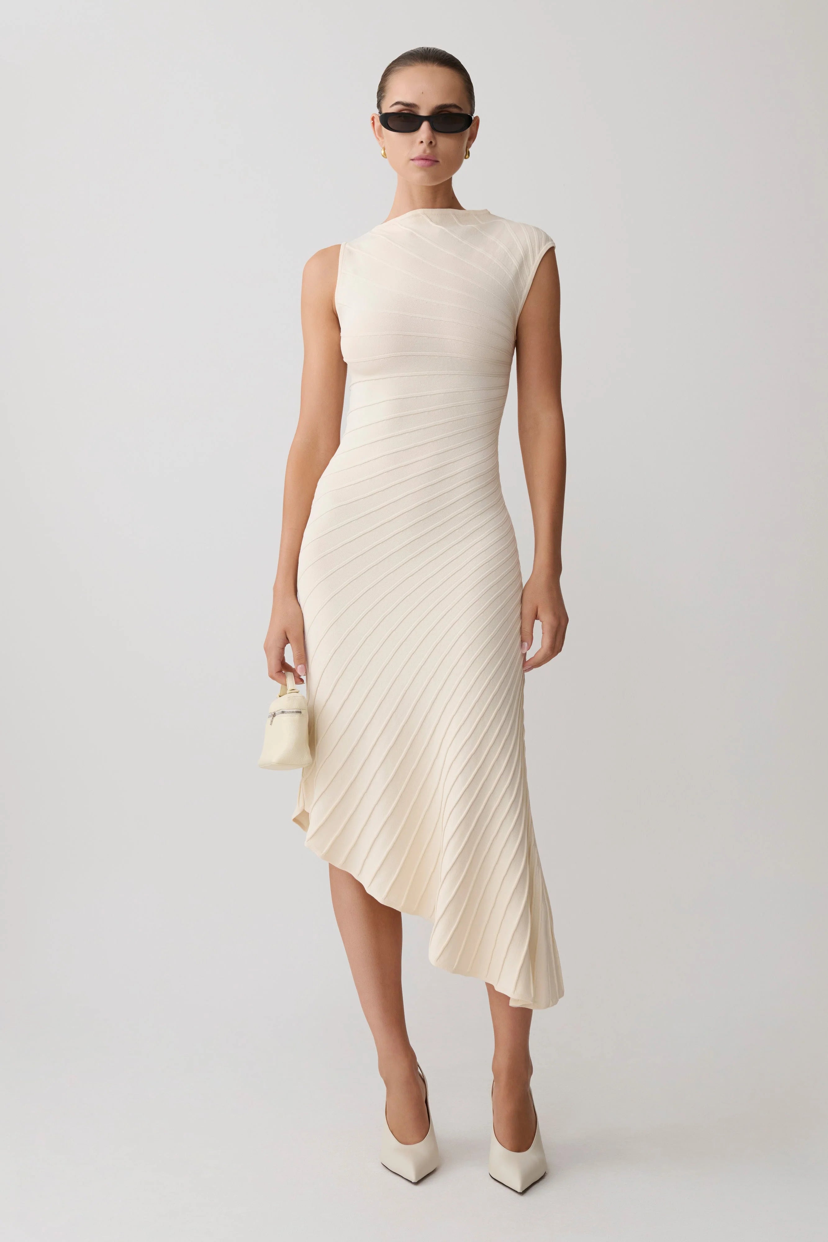 Milasandra Pleated Knit Dress - Ivory