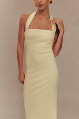 Amelita Suiting Halter Midi Dress - Pale Lemon