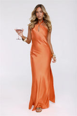 Rule Her World Halter Satin Maxi Dress Peach