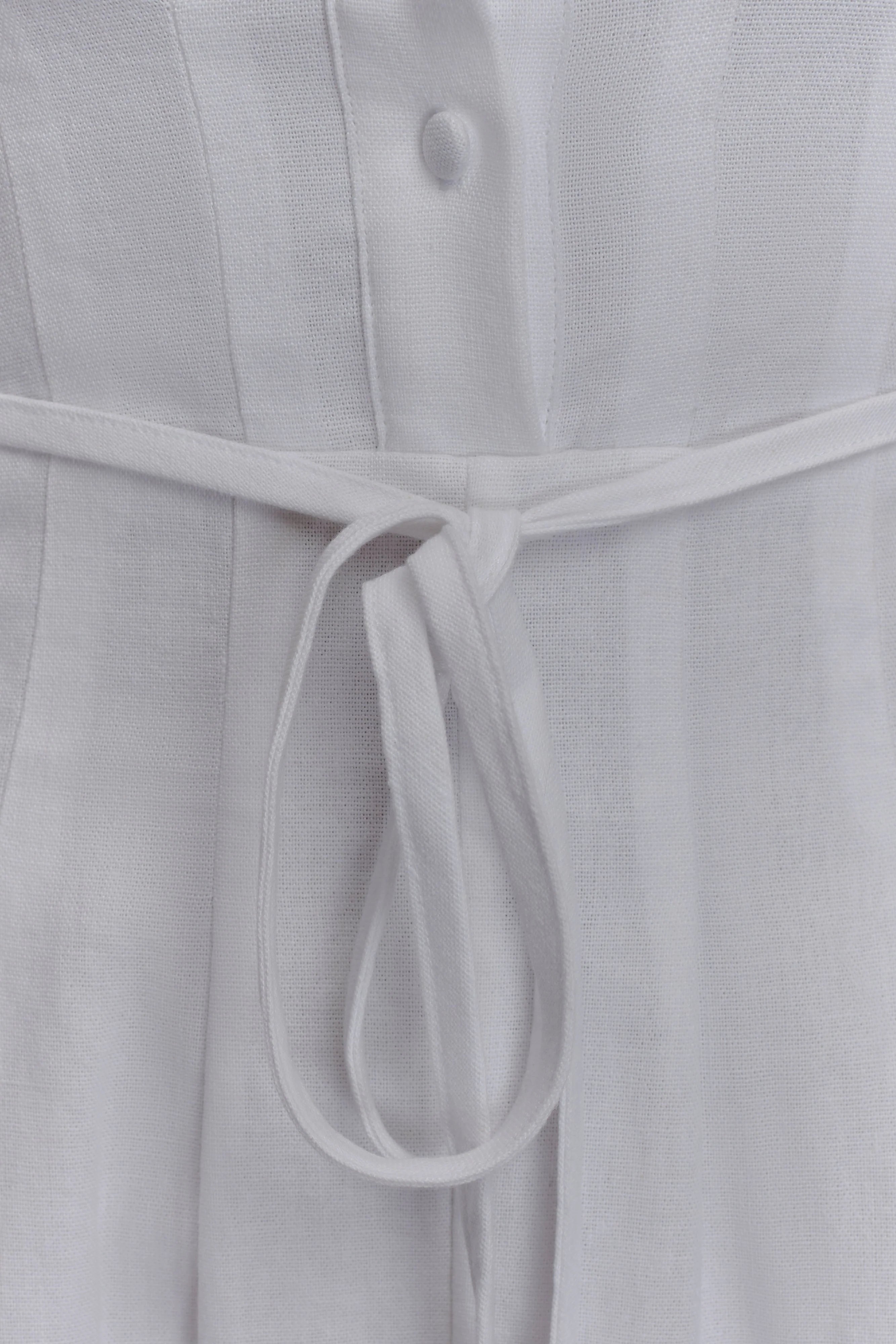 Aysha Buttoned Linen Midi Dress - White