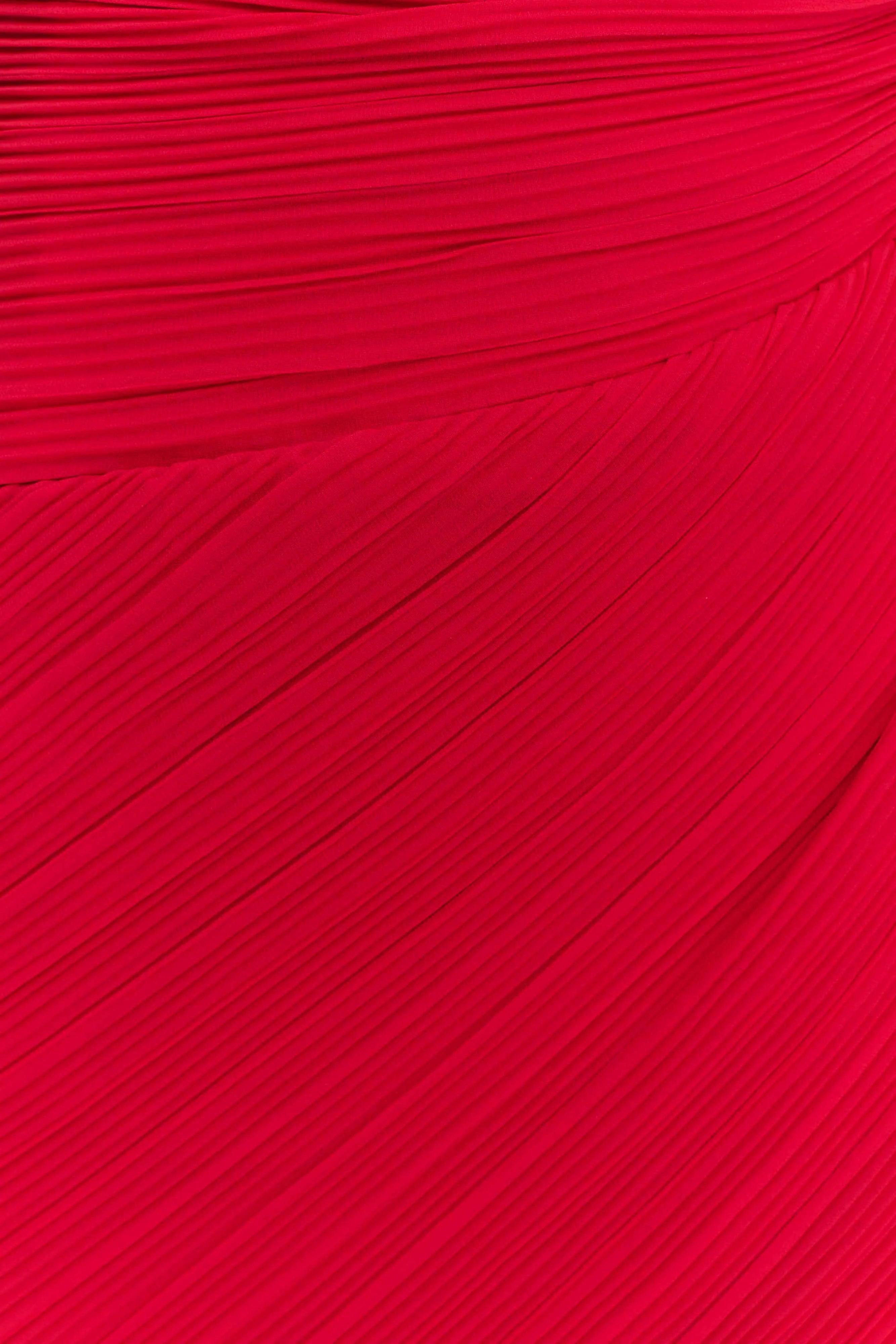 Tamara Shirred Chiffon Midi Dress - Red