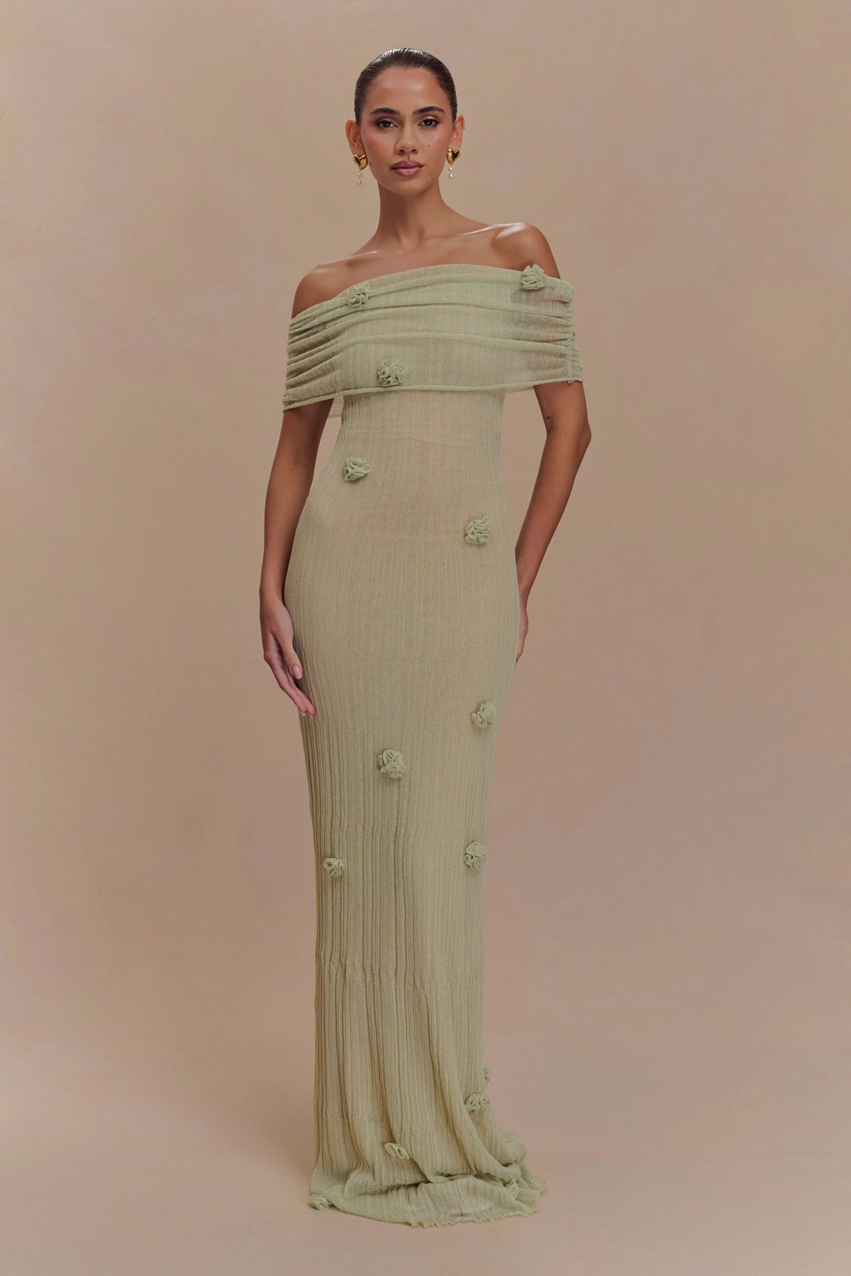 Brynn Orchid Knit Maxi Dress - Pastel Green