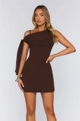 Nyra One Shoulder Mini Dress Chocolate