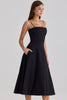 black cotton flared midi sundress