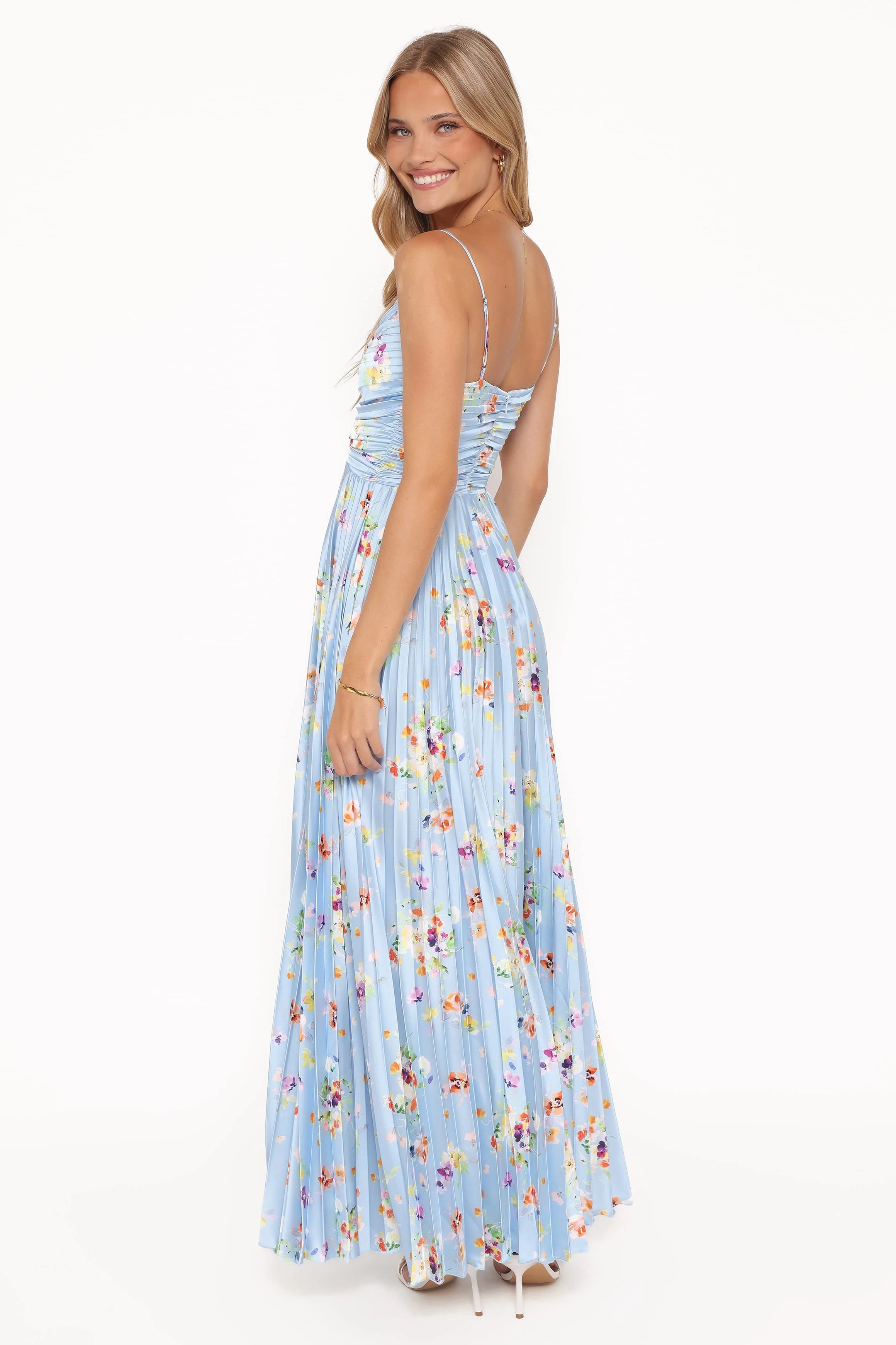 Naira Pleated Maxi Dress - Cornflower Blue Floral