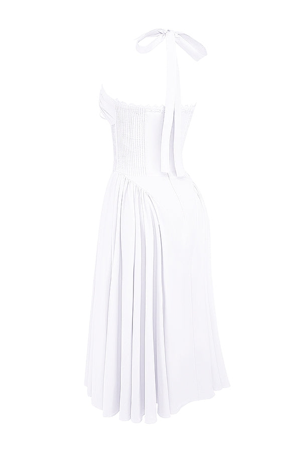 Adabella-White Cotton Halter Sundress
