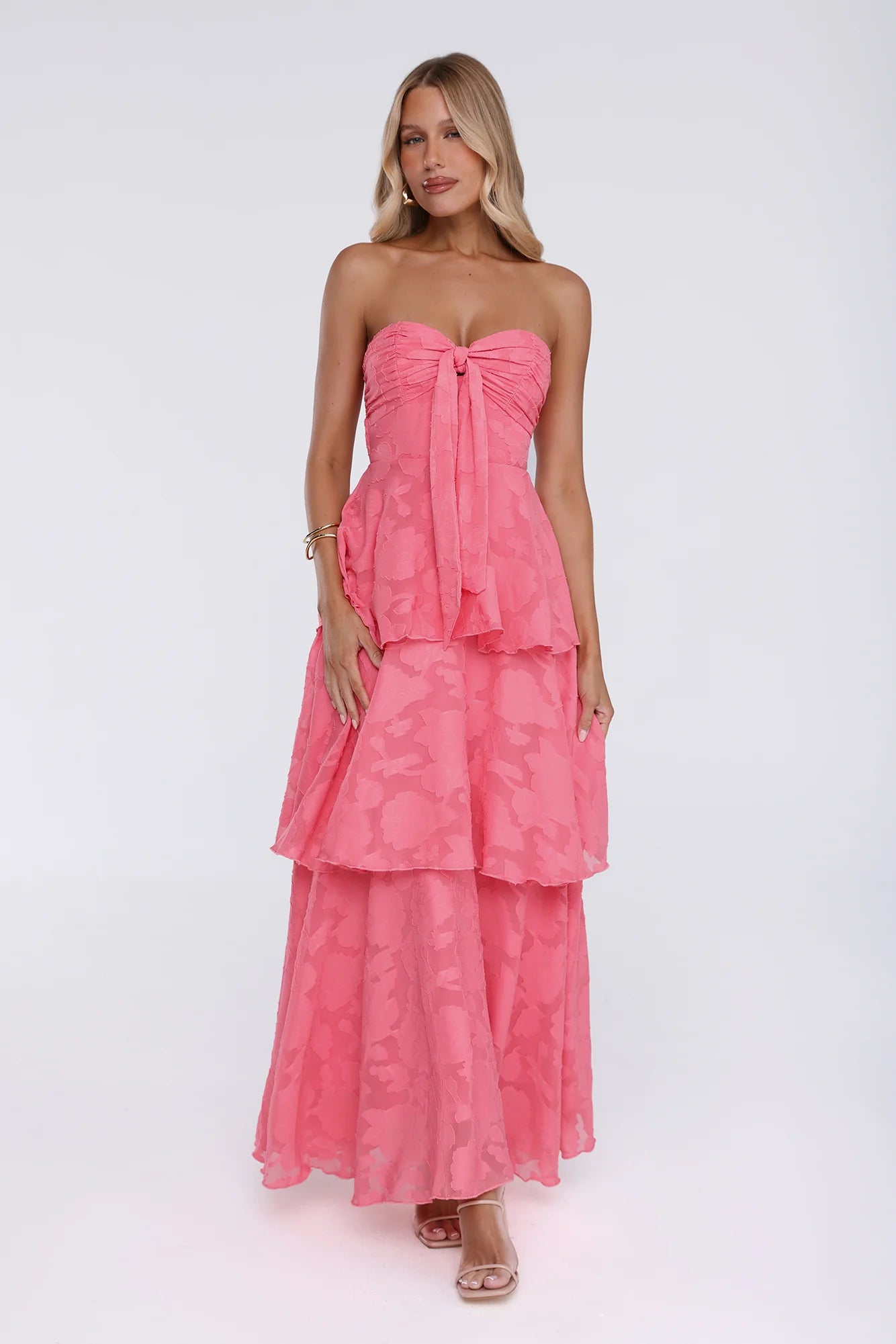 Unmatched Style Strapless Maxi Dress Coral