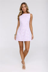 Sunlit Blossom Embroidered Mini Dress Lilac
