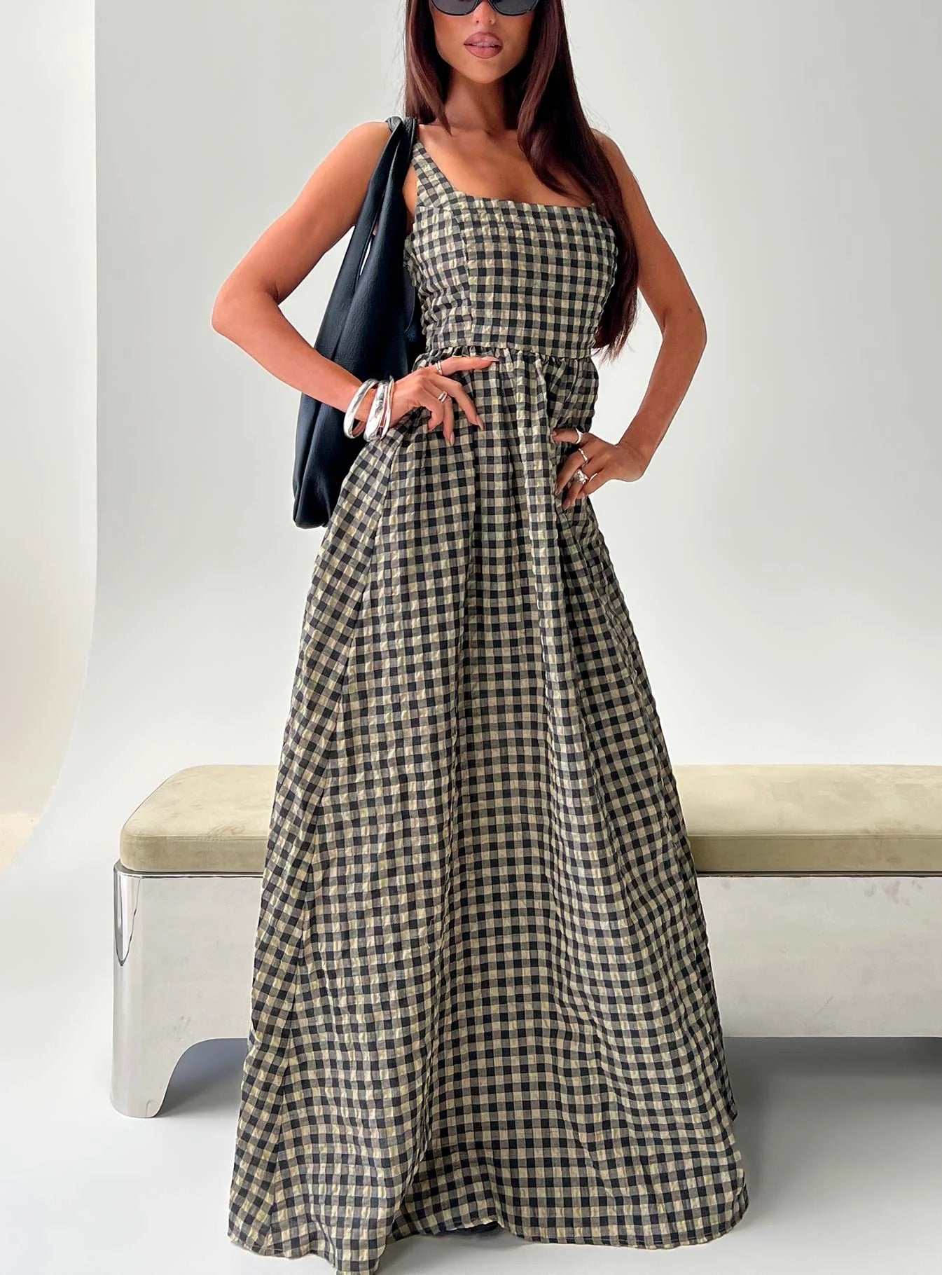 Cartmel Check Maxi Dress Black / Cream