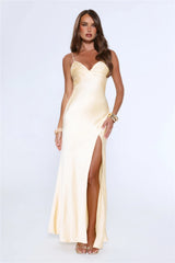 Silken Evenings Satin Maxi Dress Yellow