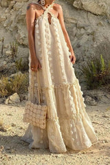 3D Floral Criss-cross Halterneck Maxi Dress