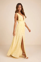 Sweet Sophistication Light Yellow Burnout Floral Maxi Dress