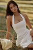 white halter neck cotton midi dress