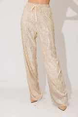 Sequins Straight Pants Ivory-Silver