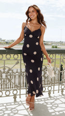 Jianna Maxi Dress - Black/Cream Polka