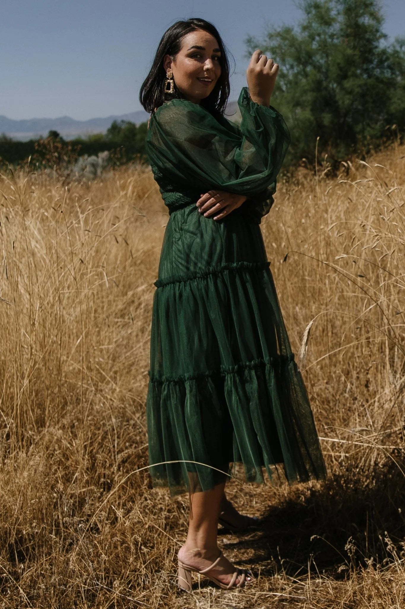 Katrina Tulle Maxi Dress | Dark Green