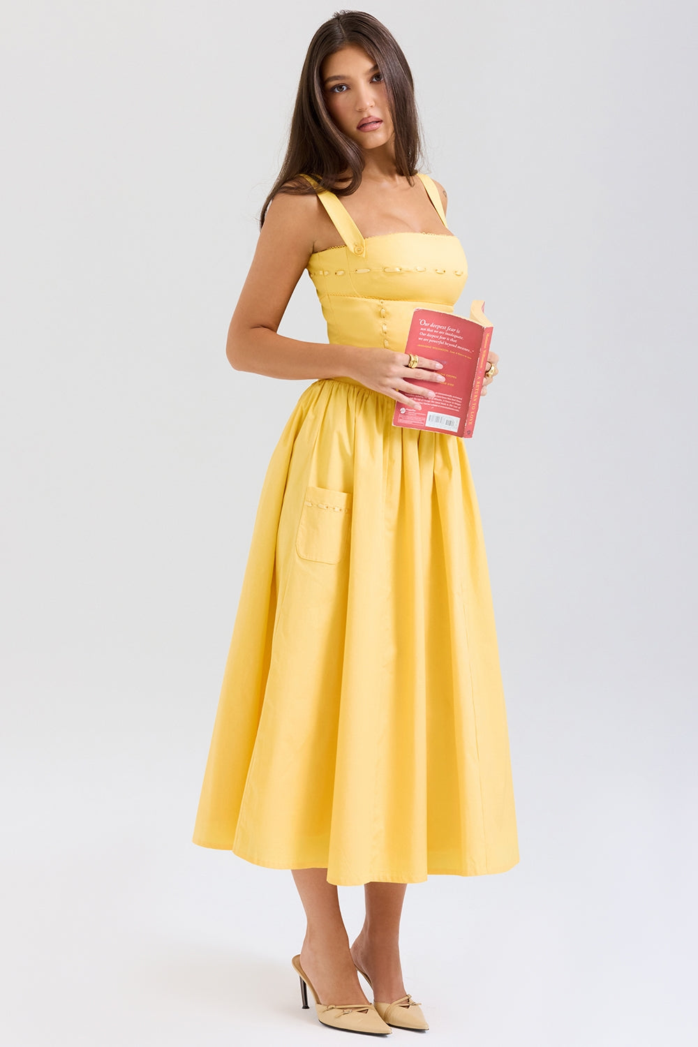 Vivien-Apricot Cotton Midi Sundress