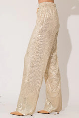Sequins Straight Pants Ivory-Silver