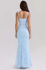 Sarai-Blue Lace Godet Maxi Dress