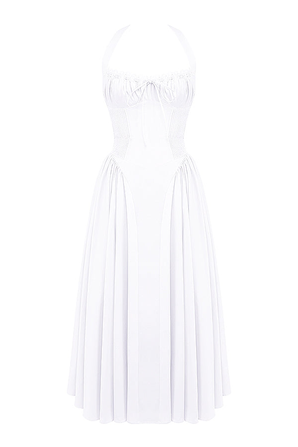 Adabella-White Cotton Halter Sundress