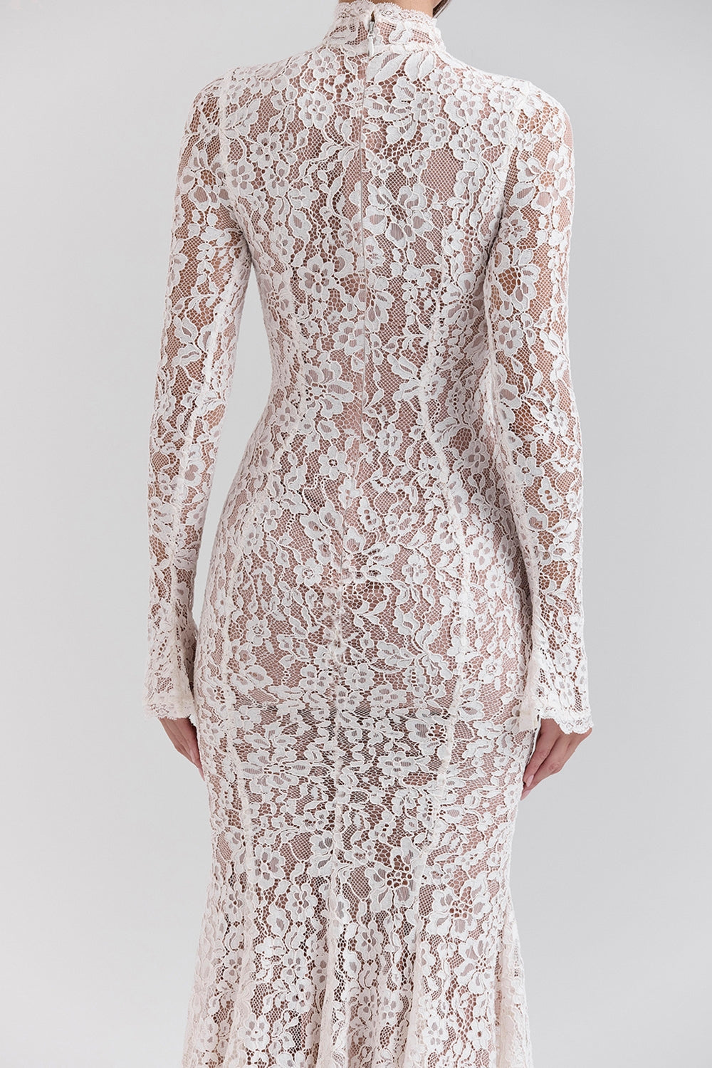 Sophia-Vintage Ivory Lace Fitted Midi Dress