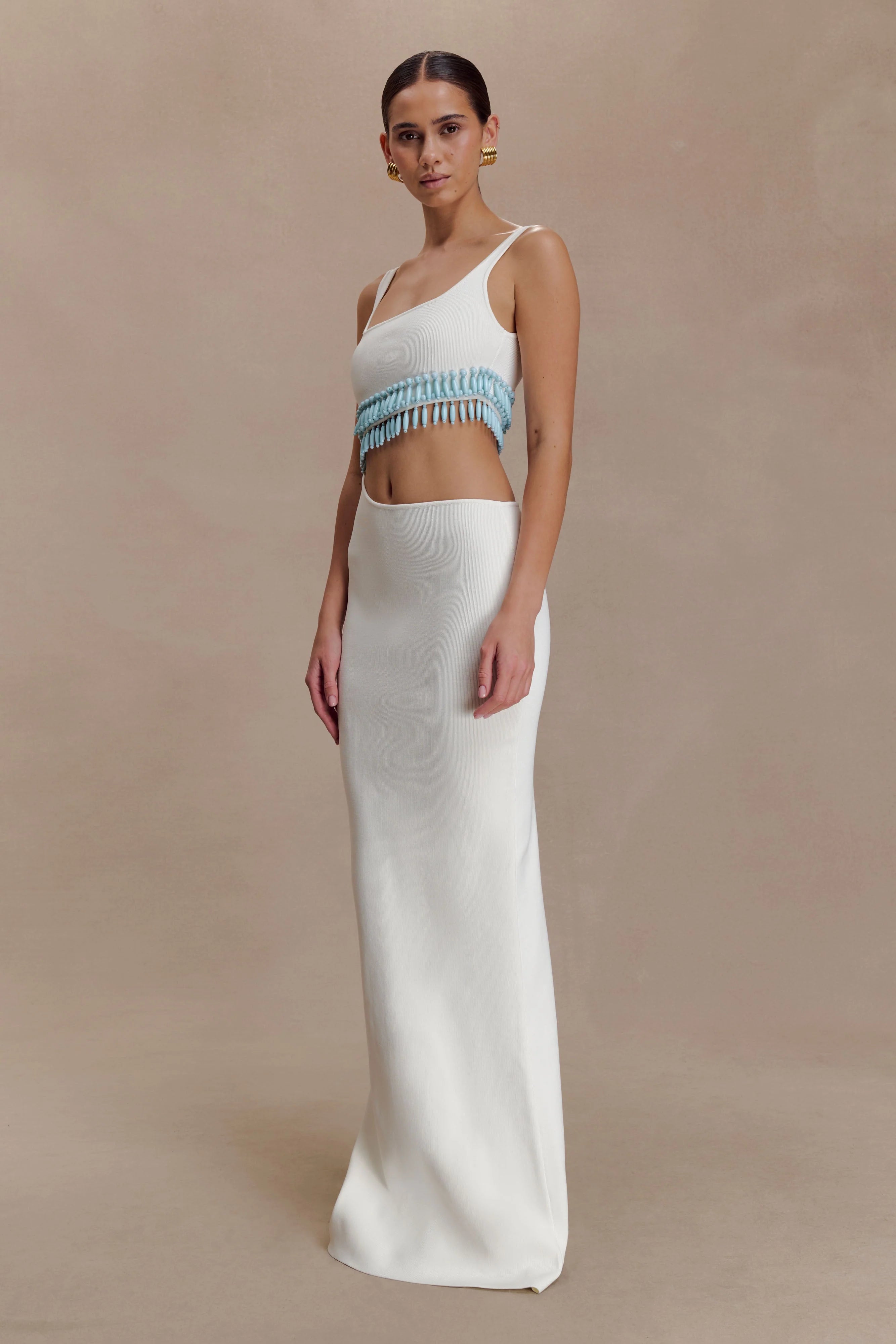 Ruvic Knit Maxi Beaded Dress - White
