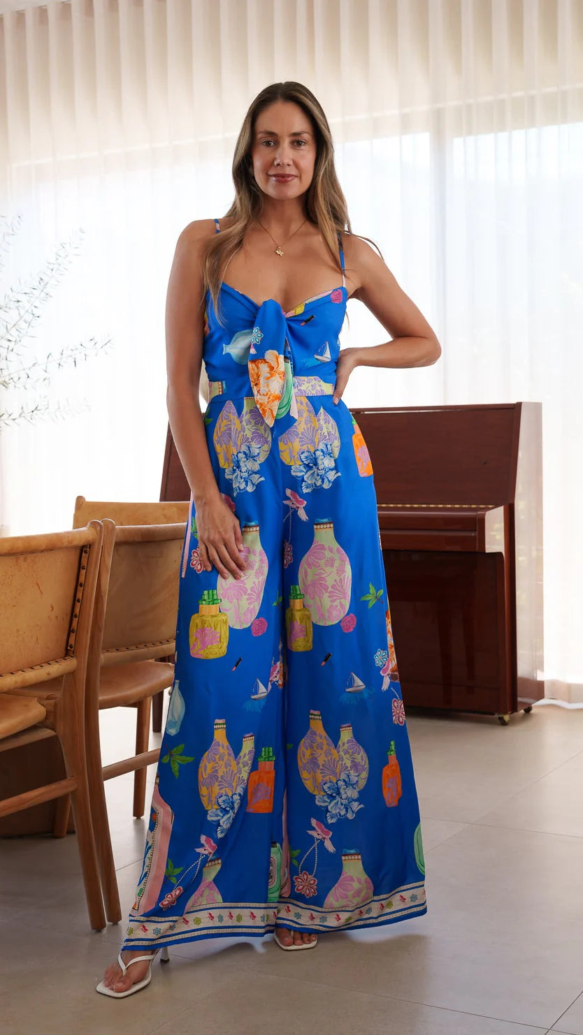 EZRA Pocketed Jumpsuit - Blue Paloma Print