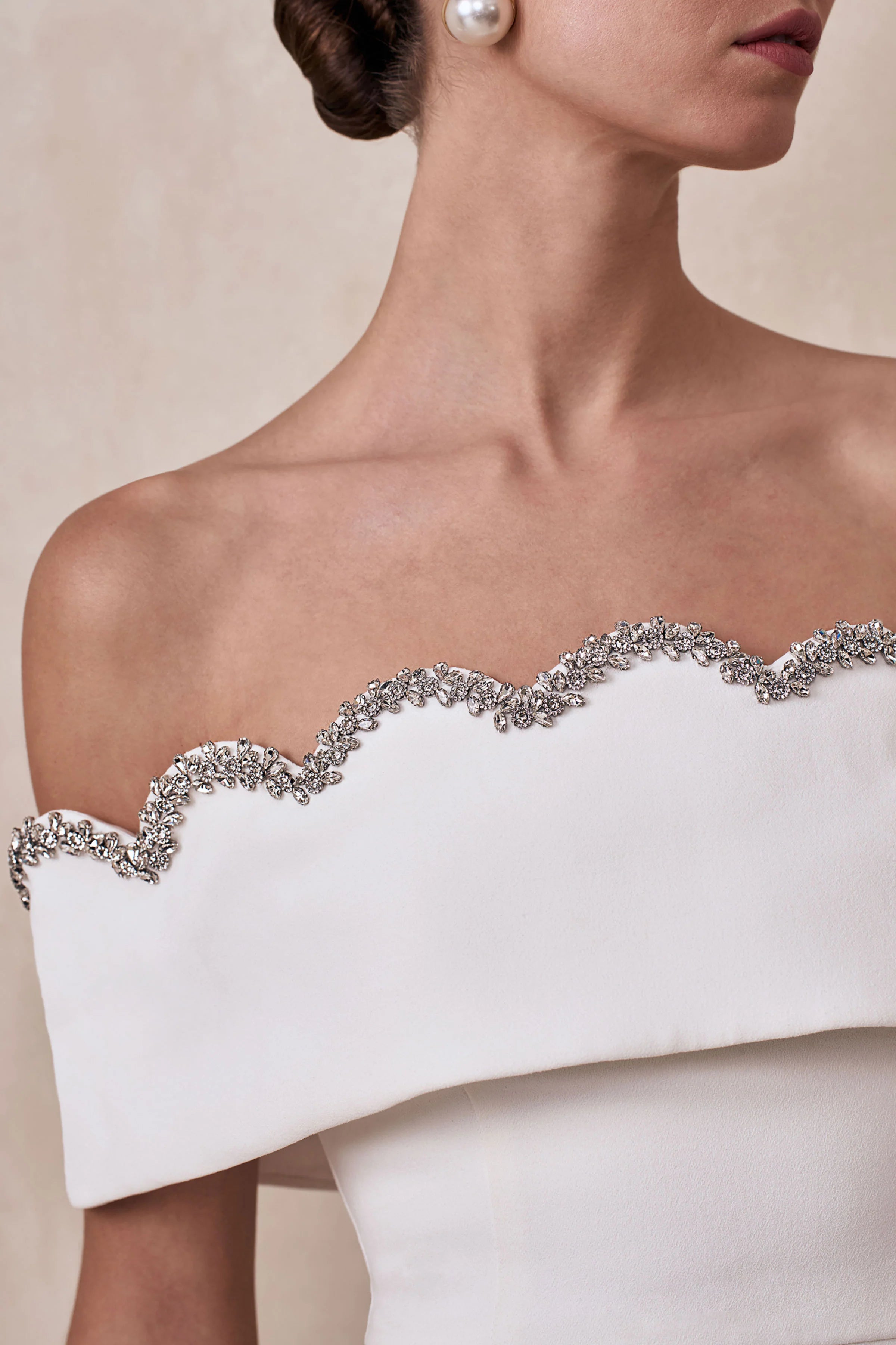 Norella | White Scalloped Bardot-Neck Mini Dress