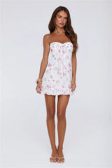 Flora Glow Strapless Mini Dress White